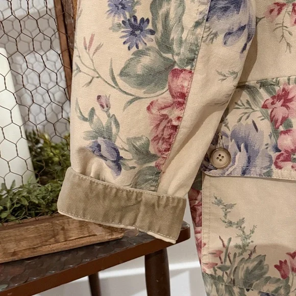 Vintage 1990s Coldwater Creek Floral Barn Chore Jacket with Corduroy Detail - Picture 3 of 6